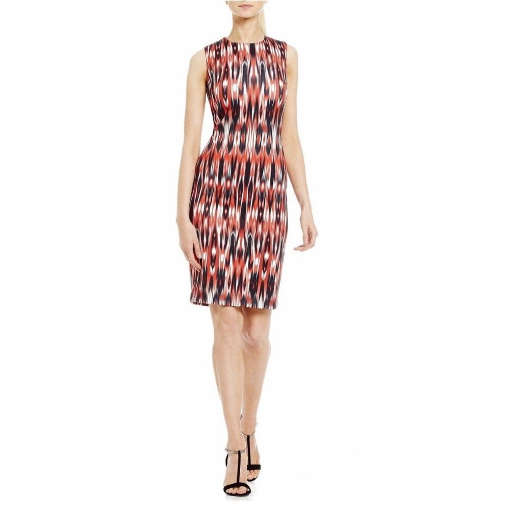 Tahari Sheath Dress 4 Ikat Colorful Stretch Sleeveless Career Church $128 NEW